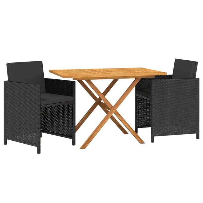 vidaXL - 3-delige - Tuinset - met - kussens - zwart