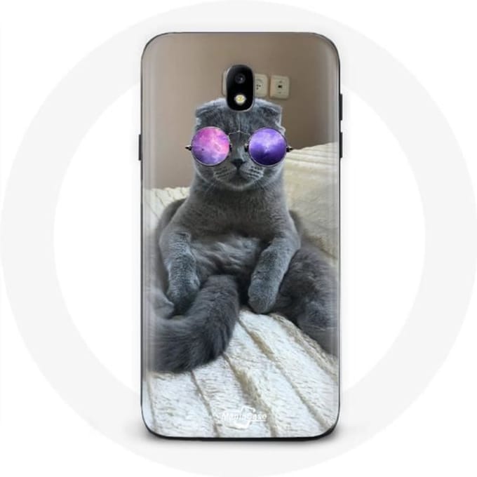 Coque Samsung Galaxy J3 2017 Chat avec Lunettes de vue violettes