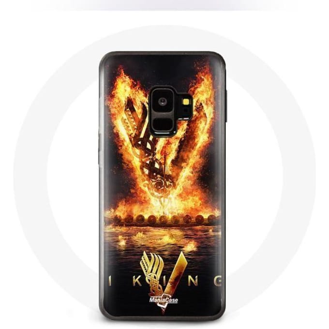 Coque - Vikings - Samsung Galaxy S9 - Logo V Epée de Feu - Noir - Protection Rigide noir