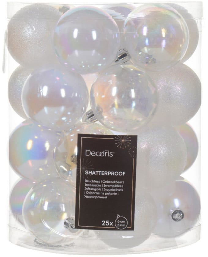 Decoris Kerstballen - 25x st - transparant parelmoer - D6 cm - kunststof - kerstversiering