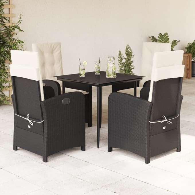 vidaXL - 5-delige - Tuinset - met - kussens - poly - rattan - zwart