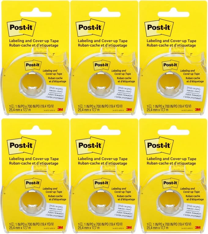 Post-it Labeling & Cover-Up Tape - 2,5 cm x 17,8 m - 6 Rollen - Non-Refillable - Transparant