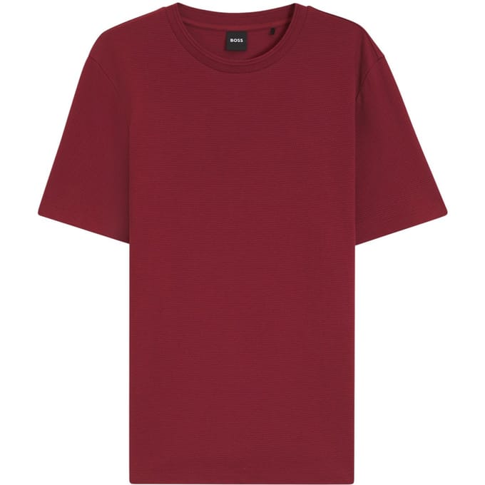 Boss Heren T-shirt met bubbeljacquardpatroon, normale pasvorm (Bruin)