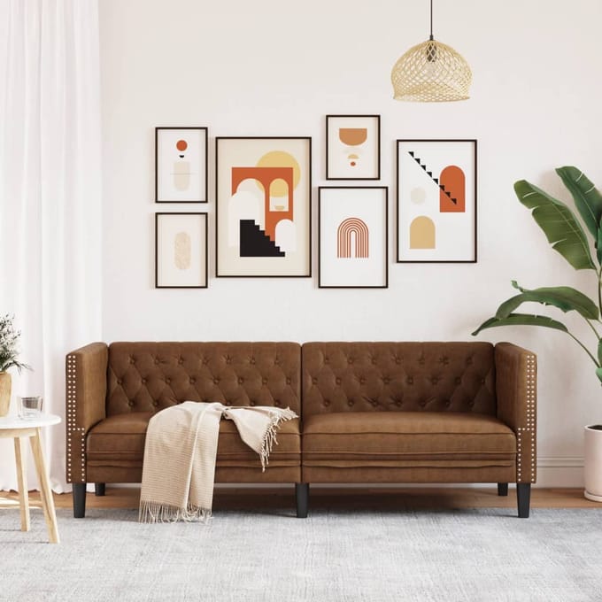 vidaXL - Driezitsbank - Chesterfield-stijl - kunstsuède - bruin