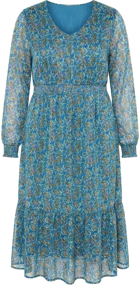 Studio Untold - Dames - Maxi-jurk A-lijn print met glitterdraden zoomvolant - Matgroen - Maat 46+