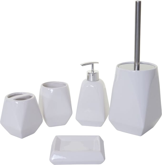 5-delige badkamerset MCW-C71, WC-set badkameraccessoires, keramiek ~ wit