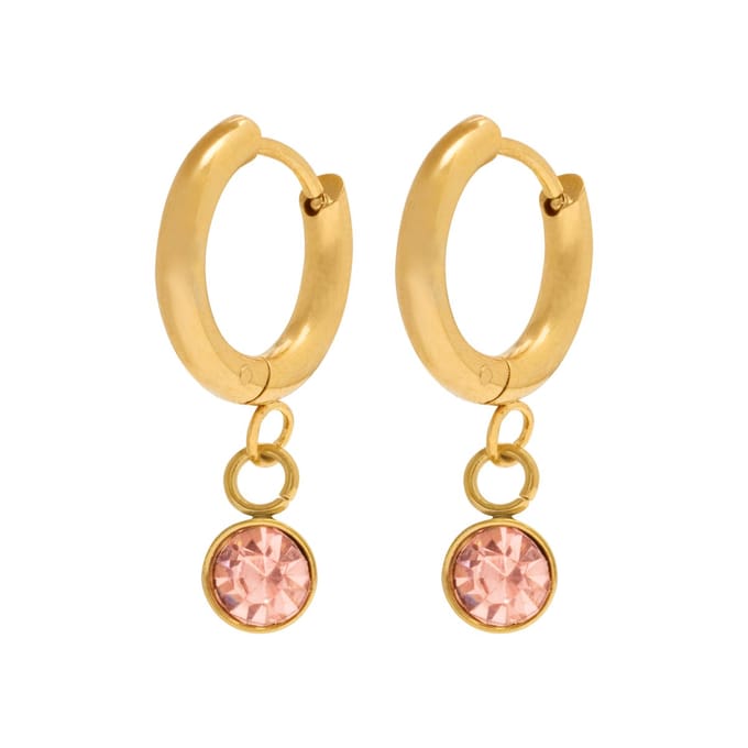 Essenza Round Light Pink Stone Earrings Gold
