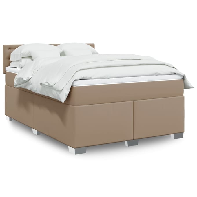 vidaXL - Boxspring - met - matras - kunstleer - cappuccinokleurig - 140x200 - cm