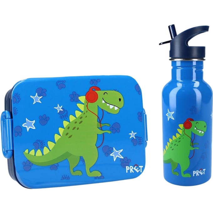 Dino Lunchset - Lunchbox - Aluminium Drinkfles - Blauw - Lunchbox Kinderen