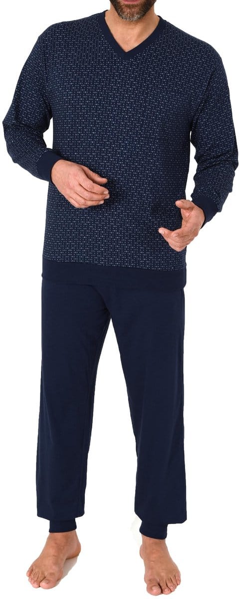 Herenpyjama met lange mouwen, manchetten en elegante minimale print