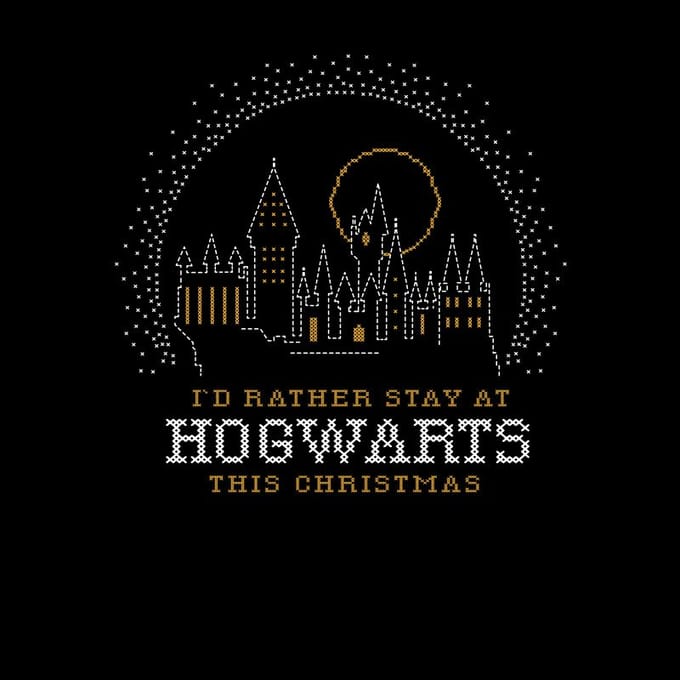 Harry Potter I'd Rather Stay At Hogwarts kerst t-shirt - Zwart - M