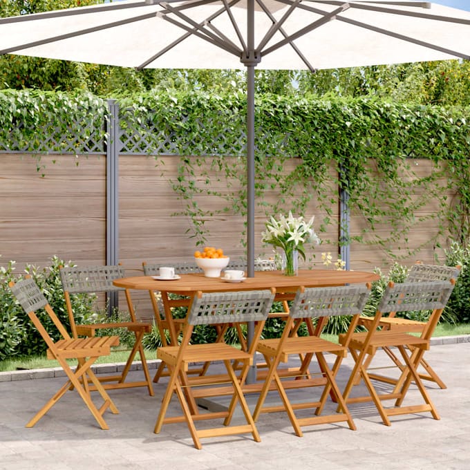 vidaXL - Opklapbare - stoelen, - 8 - stuks, - grijs, - van - polyrotan - en - massief - hout.