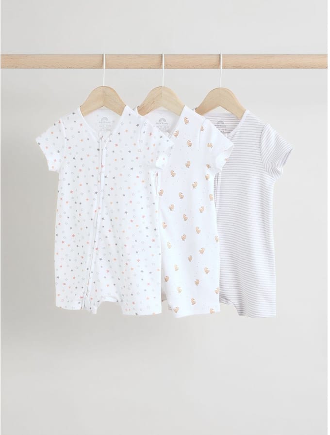 Next - Pasgeboren unisex - 100% katoenen rompers met tweewegrits verpakking van 3 - Wit