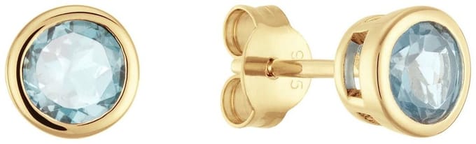 Glow 106.8002.00 Dames Oorstekers Rond Sky Blue Topaas Goudkleurig