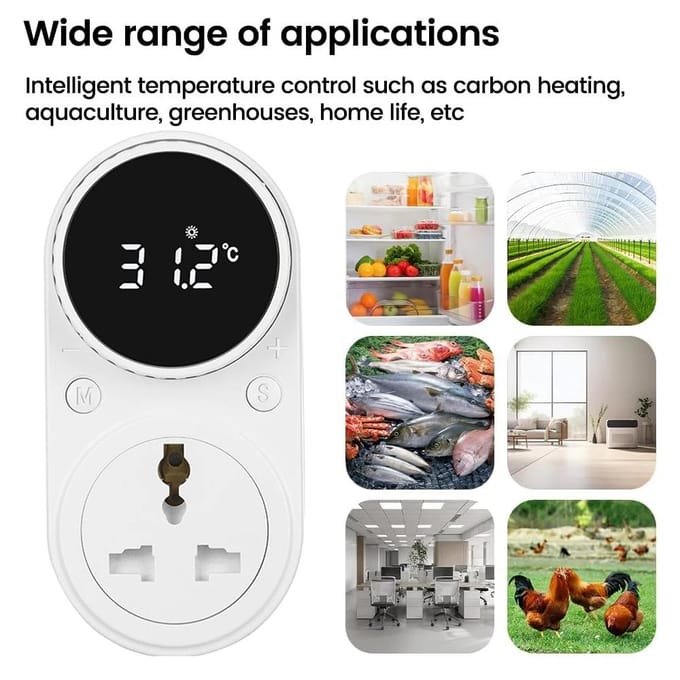 Draaibare Temperatuurregelaar Timer Stopcontact EU Thermostaat met Temperatuursensor Digitale Thermostaatschakelaar Verwarmings- Koelregeling wit