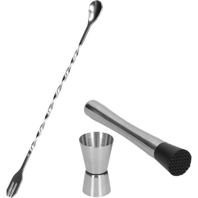 Roestvrijstalen Cocktail Jigger Muddler Roerlepel Set Bar Barman Accessoire L gray