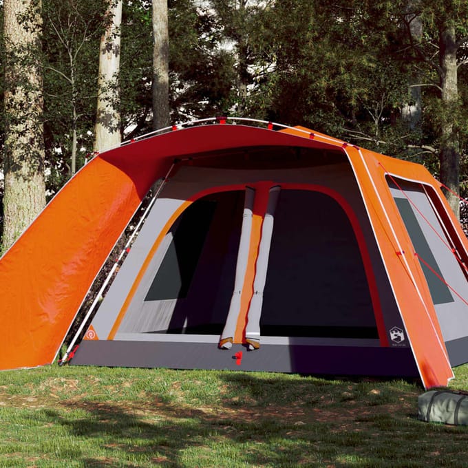 vidaXL - Tent - met - luifel - 9-persoons - snelontgrendeling - grijs - en - oranje