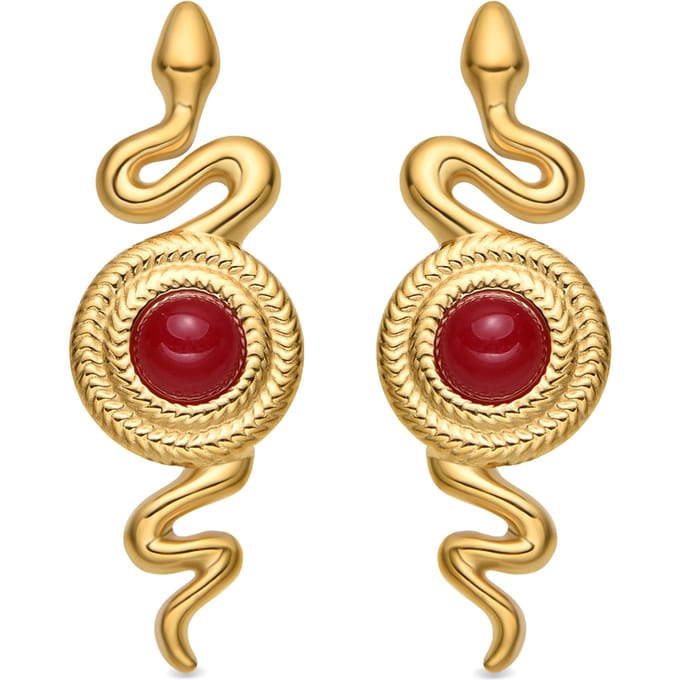 Boucles d'oreilles - LUXENTER - Mystical Snake - Cristal rouge - Finition or 18K - Acier hypoallergénique beige