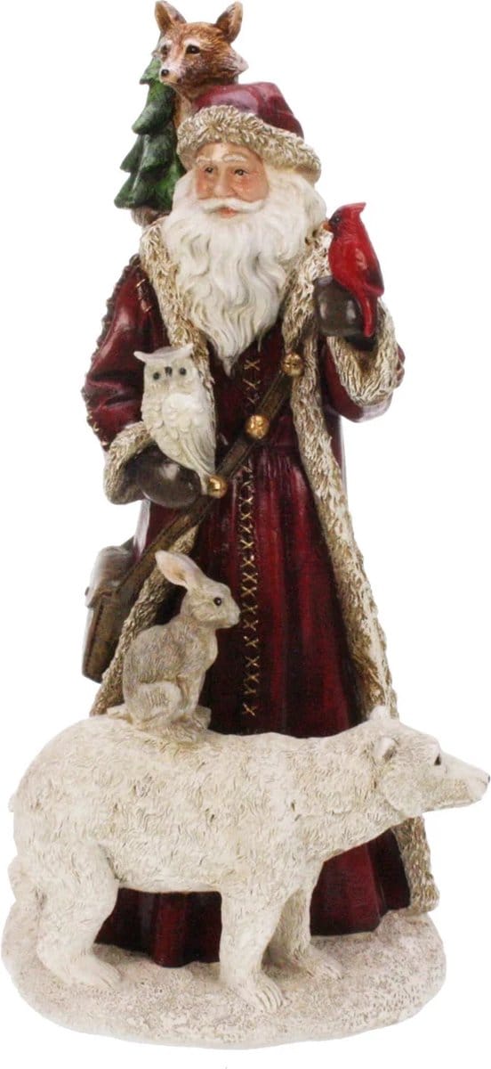 kerstman met dieren - polystone - polyraisin - Meander - kerst - kerstversiering - kerstbeeld - details