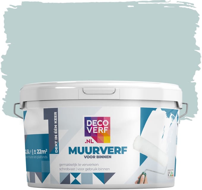 Decoverf muurverf mat oud lichtblauw, 2.5L
