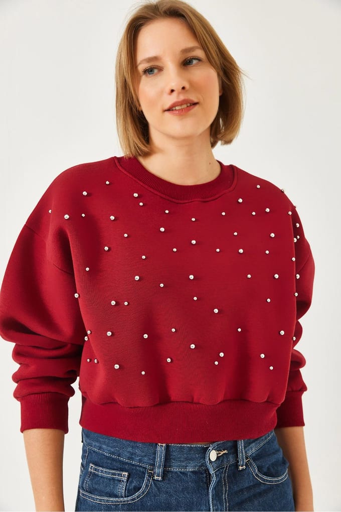 Geweven Crewneck Trui met Pompom