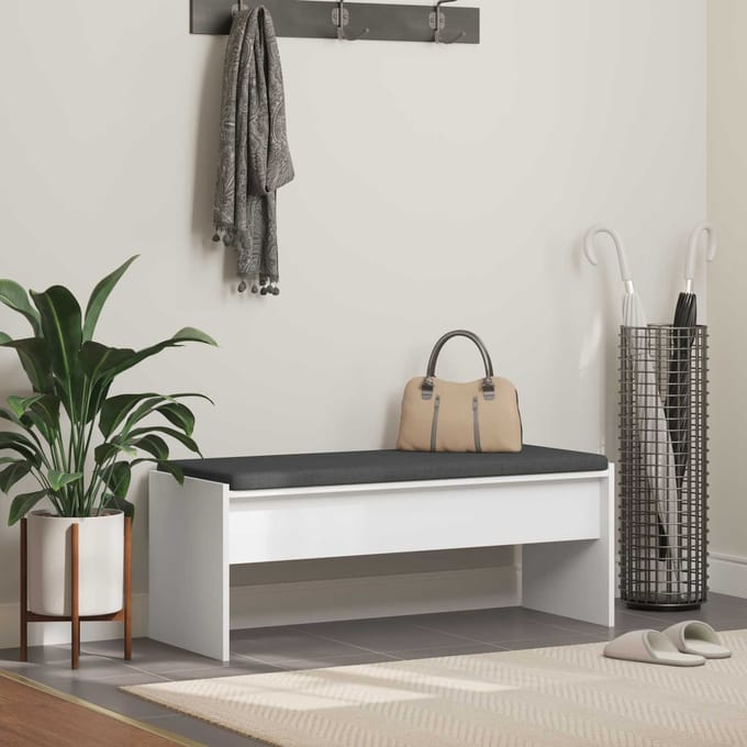 vidaXL - Hallenbank - met - kussen - Wit - 103 - x - 38 - x - 40 - cm