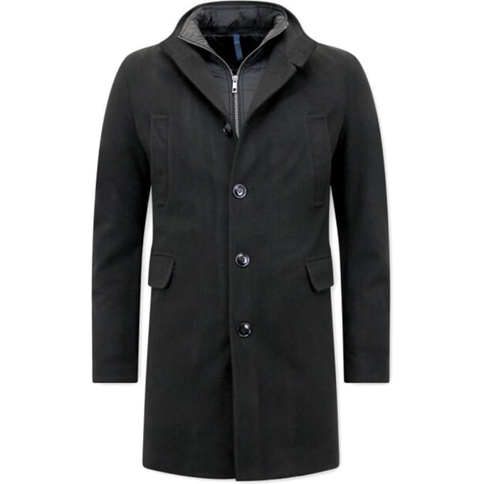 Winterjassen Heren - Trenchcoat Heren - Klassieke Lange Heren Mantel met rits - 8039ZW - Zwart