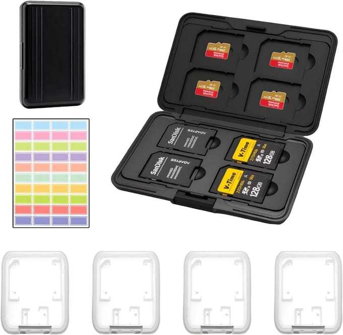 Waterdichte Opbergcase voor 8 SD- en 8 Micro SD Kaarten - Kaarthouder Zwart