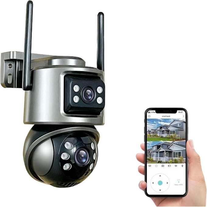 Beveiligingscamera Buiten - Wifi Camera - Huis Beveiligen - Dubbele Lens AI Tracking - 8MP 4K - Wit