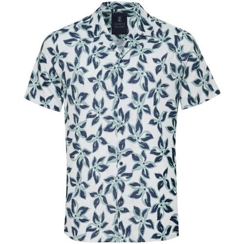 Desoto Overhemd Large Leaves Pattern Lido Collar Groen-Blauw / male