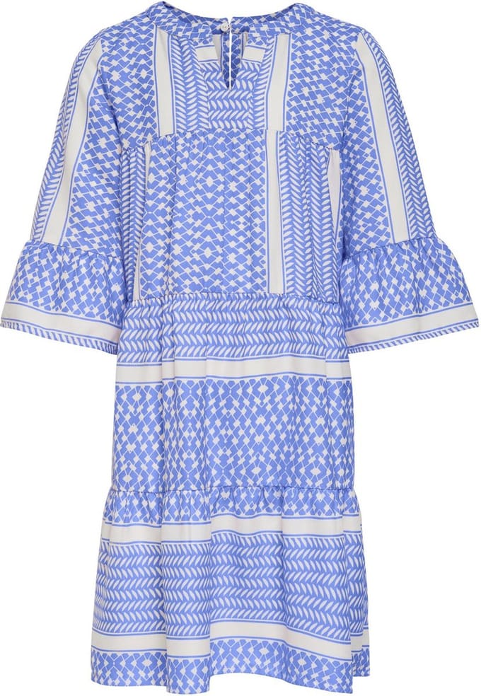 ONLY KOGALBERTE 3/4 DRESS PTM Meisjes Jurk - Cloud DancerAOP:Dazzling Blue - Maat 128