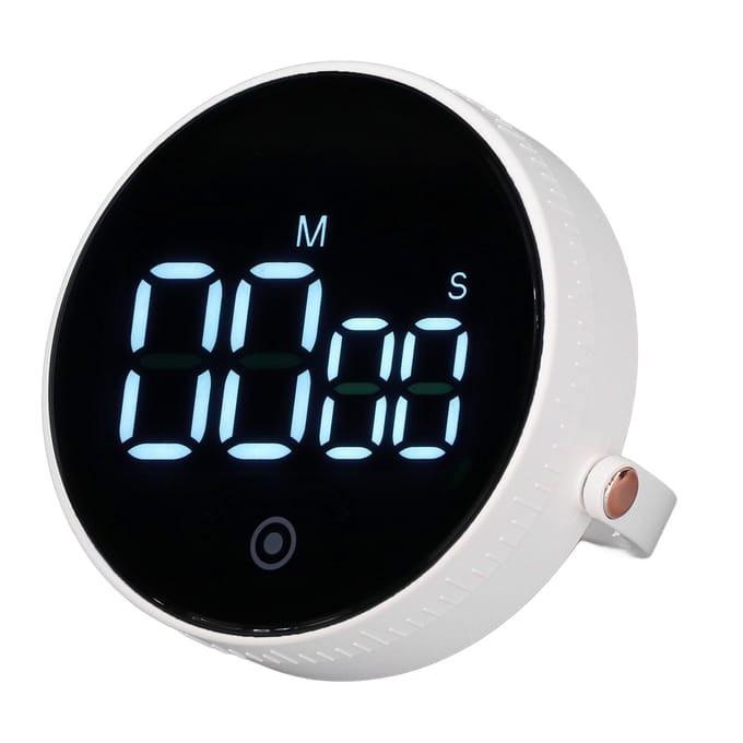 Minuteur de Bureau Minimaliste Rond Volume Réglable 3 Niveaux Compte à Rebours Numérique avec Affichage Ultra Clair white
