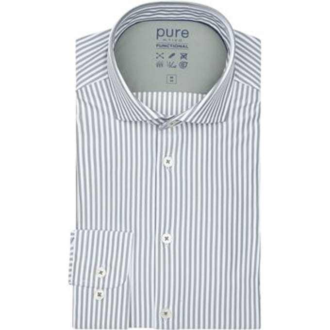 Pure The Functional Shirt Streep Groen - Maat 38 - Heren - Overhemden Formeel