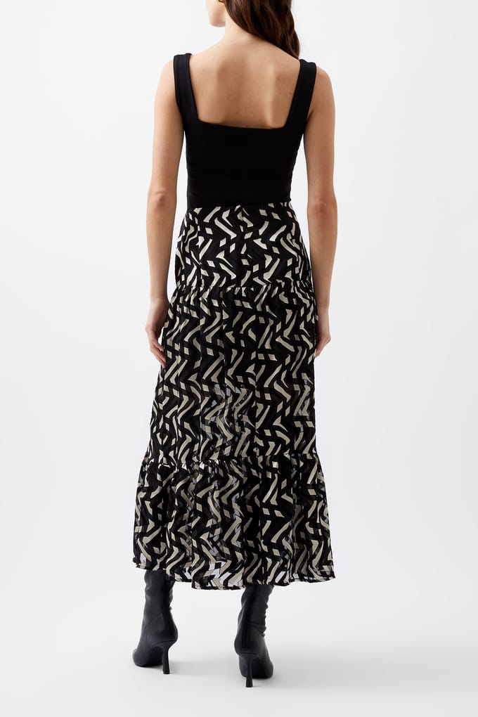 French Connection Diandra Satin Burnout Skirt Black/cream Größe: 8 | Maxiröcke Outlet | Damen | Schwarz