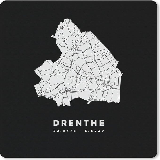Muismat 20x20 cm - Mousepad Drenthe - Nederland - Kaart - Muismatten
