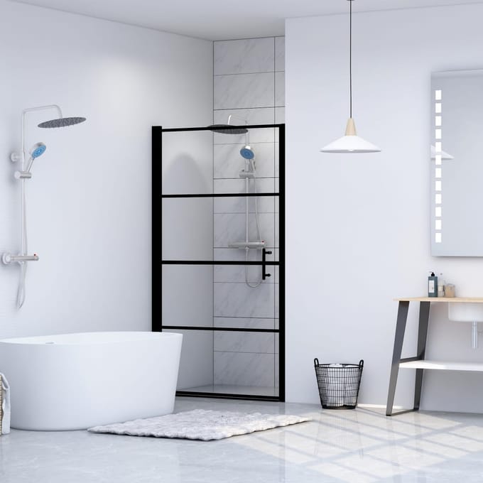 vidaXL - Douchedeur - 81x195 - cm - gehard - glas - zwart