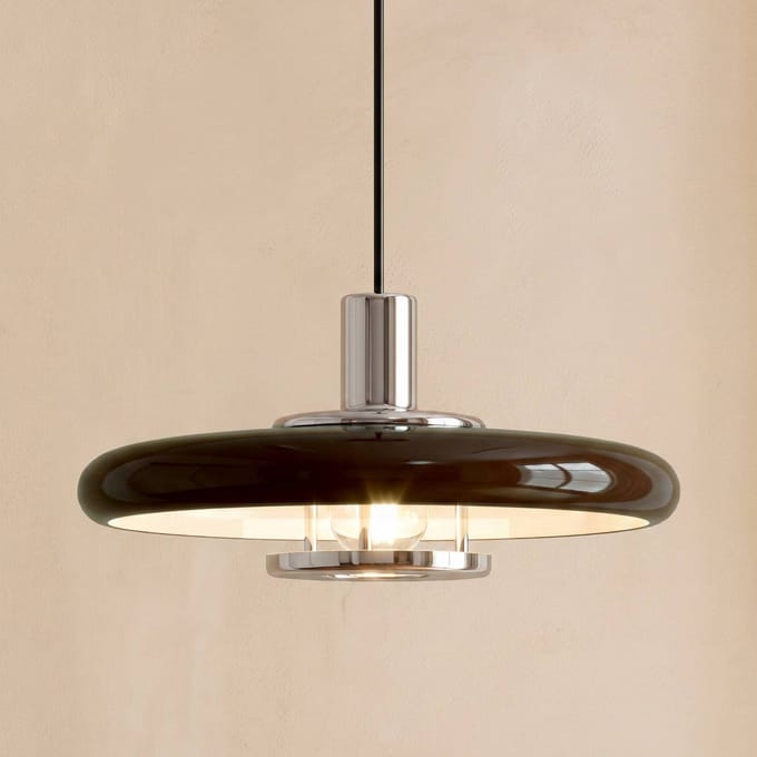 Lindby hanglamp Branford, retro, Ø 35 cm, bruin, metaal