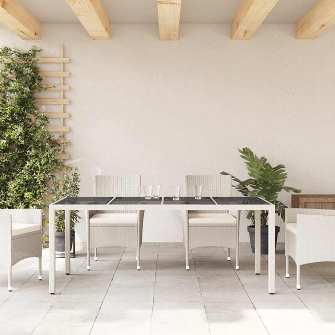 vidaXL - Tuintafel - met - glazen - blad - 190x90x75 - cm - poly - rattan - wit