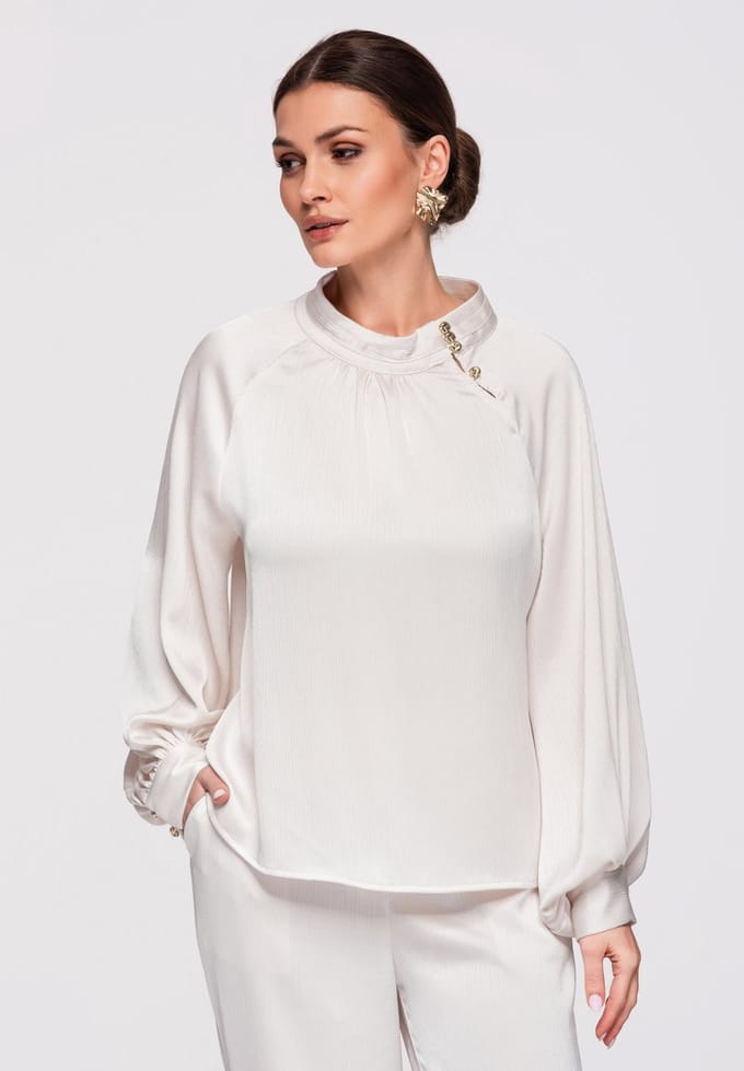 OMBRE Overhemd - Regular Fit - Lange Mouw - Knopen Gebroken wit L