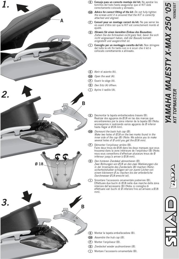 Support de top case Shad pour Scooter Yamaha 250 Xmax 2005 à 2009 Y0XM25ST / TOP MASTER Neuf