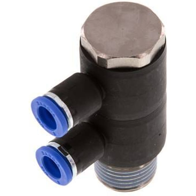 8mm x R1/2'' 2-way Manifold Messing/PA 66 Insteekfitting Buitendraad Draaibaar NBR