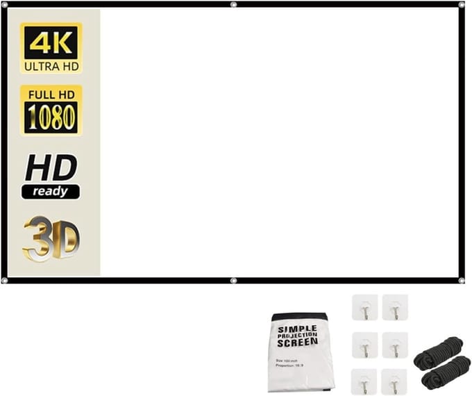 Projectiescherm - Opvouwbaar Scherm - Thuisbioscoop Creëren - Kreukvrij Wit Doek - 60 Inch - Wit