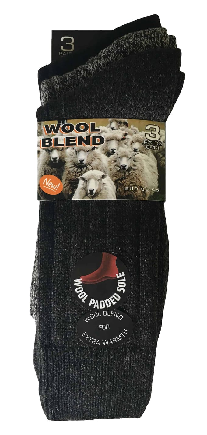 Set van 3 dikke wandelsokken van warme wolmix voor heren - Grijs