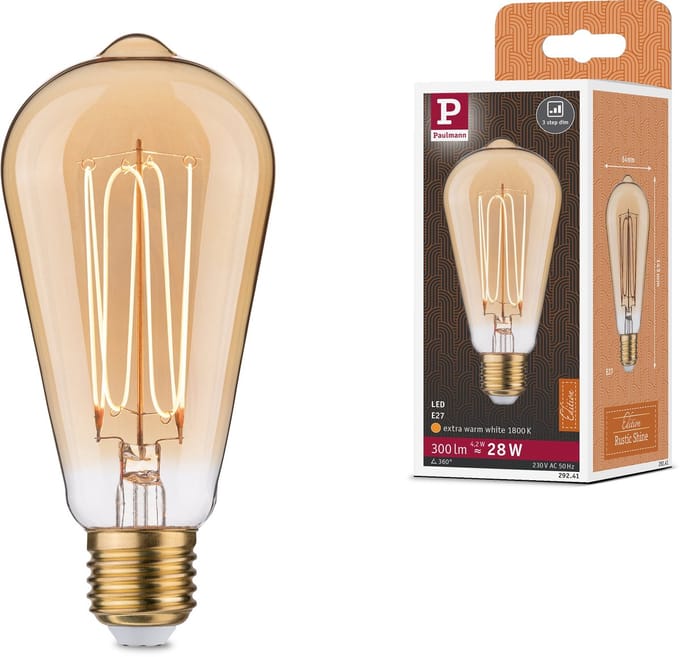 Rustic Shine Standaard 230 V LED-kolf E27 Draad in I-vorm 300lm 4,2W 1800K dimbaar Goud