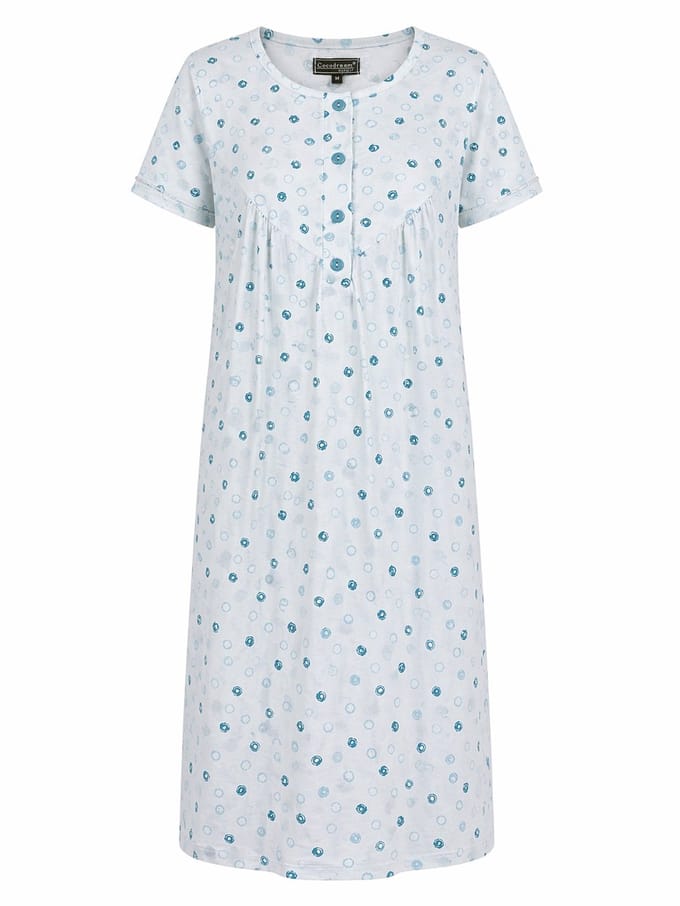 Cocodream - Klassiek nachthemd dames - Korte mouw - Blauw Cirkelpatroon - Lang model - Maat L