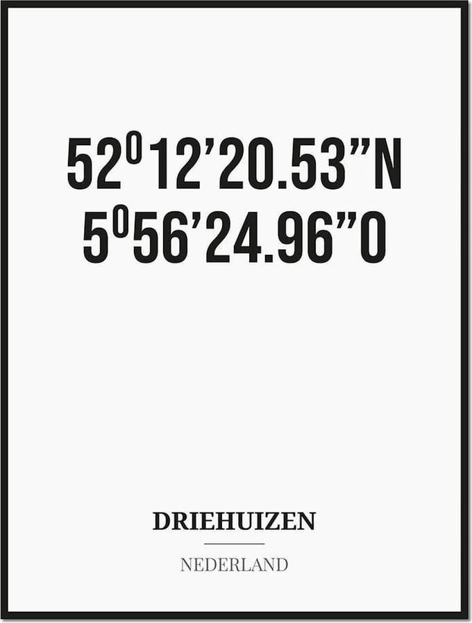 Poster/kaart DRIEHUIZEN met coördinaten