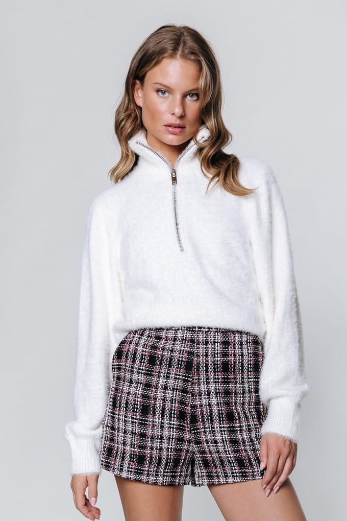 Colourful Rebel Kendall Boucle Check Short Dames - Korte Broek - Roze - Maat XS