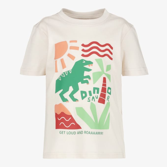 Unsigned jongens T-shirt met dino lichtbeige - Maat 92