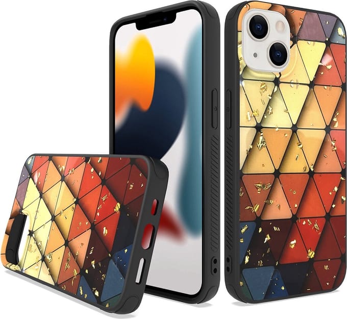 LuxeBass siliconen back cover voor iPhone 15 Plus | marmer triangle print | TPU | bescherming achterkant | valbestendig tot 1m