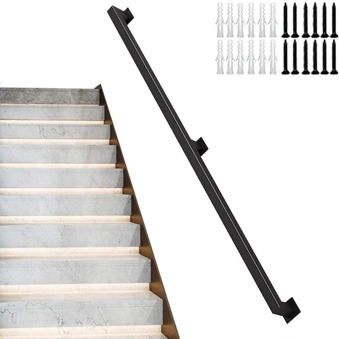 Trapleuning Set - Metalen Greep - Veilig Traplopen - Stevig Smeedijzer - 80cm Lengte - Zwart